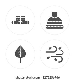 4 Socks, Leaf, Winter hat, Wind modern icons on round shapes, vector illustration, eps10, trendy icon set.