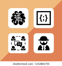 4 software icons in vector set. artificial intelligence, spy, css and chat illustration for web and graphic design