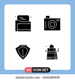 4 Solid Black Icon Pack Glyph Symbols for Mobile Apps isolated on white background. 4 Icons Set.