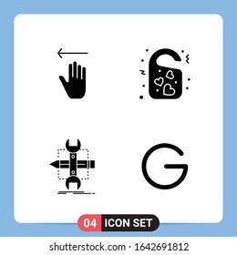 4 Solid Black Icon Pack Glyph Symbols for Mobile Apps isolated on white background. 4 Icons Set.