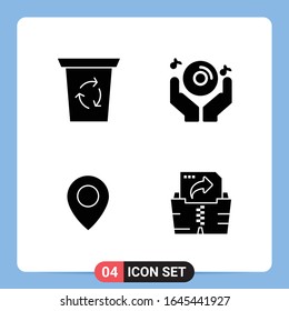 4 Solid Black Icon Pack Glyph Symbols for Mobile Apps isolated on white background. 4 Icons Set.