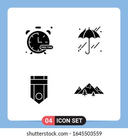 4 Solid Black Icon Pack Glyph Symbols for Mobile Apps isolated on white background. 4 Icons Set.