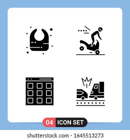 4 Solid Black Icon Pack Glyph Symbols for Mobile Apps isolated on white background. 4 Icons Set.