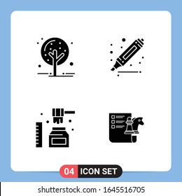4 Solid Black Icon Pack Glyph Symbols for Mobile Apps isolated on white background. 4 Icons Set.