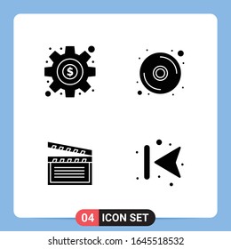 4 Solid Black Icon Pack Glyph Symbols for Mobile Apps isolated on white background. 4 Icons Set.