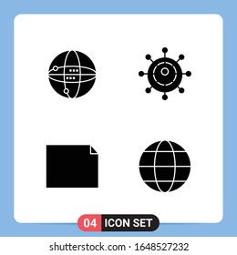 4 Solid Black Icon Pack Glyph Symbols for Mobile Apps isolated on white background. 4 Icons Set.