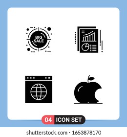 4 Solid Black Icon Pack Glyph Symbols for Mobile Apps isolated on white background. 4 Icons Set.