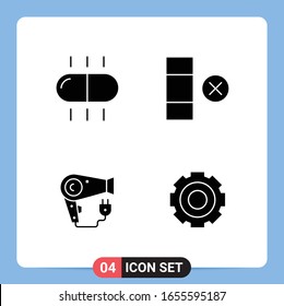 4 Solid Black Icon Pack Glyph Symbols for Mobile Apps isolated on white background. 4 Icons Set.