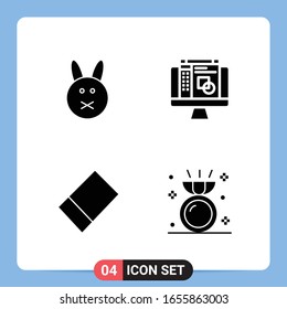 4 Solid Black Icon Pack Glyph Symbols for Mobile Apps isolated on white background. 4 Icons Set.
