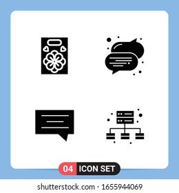 4 Solid Black Icon Pack Glyph Symbols for Mobile Apps isolated on white background. 4 Icons Set.