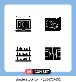 4 Solid Black Icon Pack Glyph Symbols for Mobile Apps isolated on white background. 4 Icons Set.