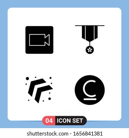 4 Solid Black Icon Pack Glyph Symbols for Mobile Apps isolated on white background. 4 Icons Set.