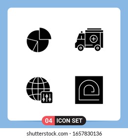 4 Solid Black Icon Pack Glyph Symbols for Mobile Apps isolated on white background. 4 Icons Set.