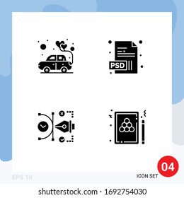 4 Solid Glyph concept for Websites Mobile and Apps car; art; romance; psd; editable Editable Vector Design Elements