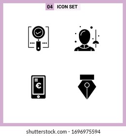4 Solid Glyph concept for Websites Mobile and Apps explore; mobile; ok; fencing; euro Editable Vector Design Elements