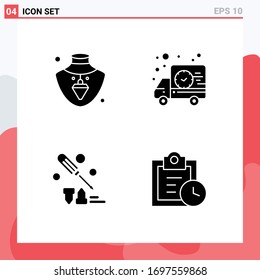 4 Solid Glyph concept for Websites Mobile and Apps necklace; equipment; delivery; truck; deadline Editable Vector Design Elements