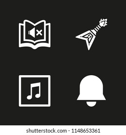 4 sound icon set with bell, musical note and electric guitar vector illustration for graphic design and web