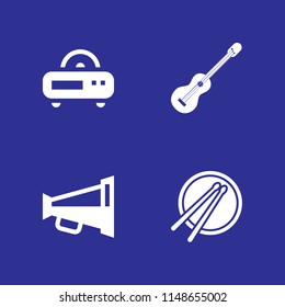 4 sound icon set with radio, megaphone and three strings guitar vector illustration for graphic design and web