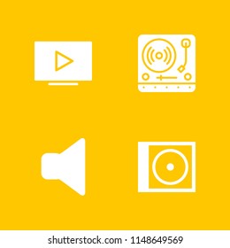4 sound icon set with turntable, compact disc and video player vector illustration for graphic design and web