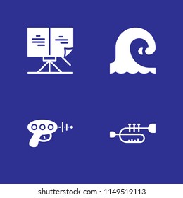 4 sound icon set with wave, sheet music and trumpet vector illustration for graphic design and web