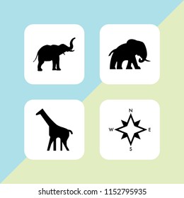 4 south icons in vector set. cardinal points on winds star symbol, elephant and africa illustration for web and graphic design