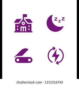 4 space icons in vector set. moon, power, swiss army knife and school illustration for web and graphic design
