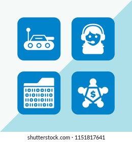 4 space icons in vector set. tank, call center, teamwork and files and folders illustration for web and graphic design