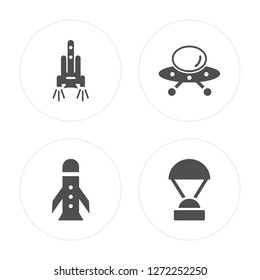 4 Space Shuttle, Rocket, UFO Flying, Capsule Parachute modern icons on round shapes, vector illustration, eps10, trendy icon set.