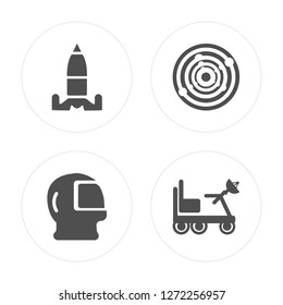 4 Space shuttle, suit, Radar, Moon rover modern icons on round shapes, vector illustration, eps10, trendy icon set.