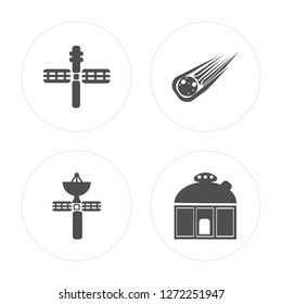 4 Space station, Satellite, Comet, Observatory modern icons on round shapes, vector illustration, eps10, trendy icon set.