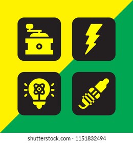 4 spark icons in vector set. grinder, spark plug, light and lightning electric energy illustration for web and graphic design