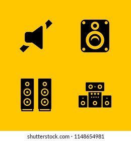 4 speaker icon set with mute, sound system and speaker vector illustration for graphic design and web