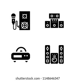 4 speaker icon set with sound system, radio and speaker vector illustration for graphic design and web