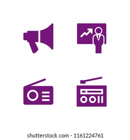 4 speaker icons in vector set. radio, megaphone and presentation illustration for web and graphic design