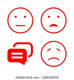 4 speech bubble icons with sad outlined emoticon face and talk bubbles in this set