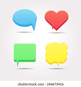 4 speech bubble sign icon. Circle, heart, square, and clouds shape.
