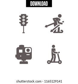 4 speed vector icon set with traffic light, gopro, roller and ski icons for mobile and web