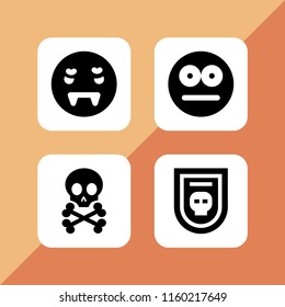 4 spooky icons in vector set. vampire, skull, death skull and bones and creepy illustration for web and graphic design