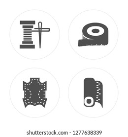 4 Spool of thread, Leather, Measuring tape, Fabric modern icons on round shapes, vector illustration, eps10, trendy icon set.