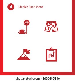 4 sport filled icons set isolated on . Icons set with bicycle lane, shorts, attainment, tactics icons.