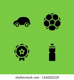 4 sport icons in vector set. soccer, gym, medal and small car illustration for web and graphic design