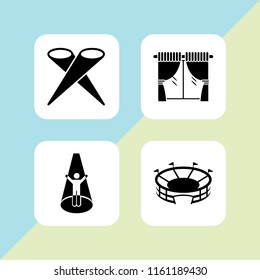 4 spotlight icons in vector set. football field, stage, curtain and ufo illustration for web and graphic design