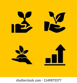 4 sprout icons in vector set. seed, plant on a hand, plant and growth illustration for web and graphic design