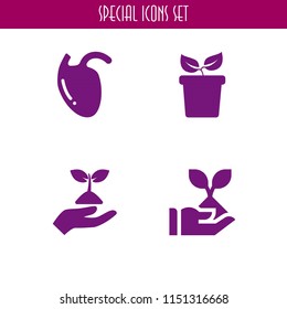 4 sprout icons in vector set. seed, biology, hand holding up a sprout and plant illustration for web and graphic design