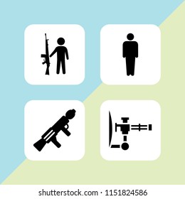 4 spy icons in vector set. gun and men silhouette illustration for web and graphic design