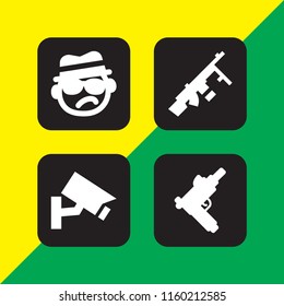 4 spy icons in vector set. gun, detective and security camera illustration for web and graphic design