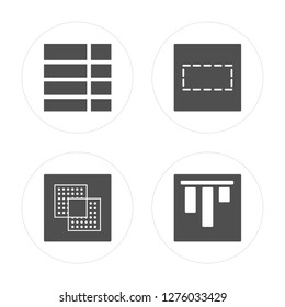 4 Square, Exclude, Row, Vertical alignment modern icons on round shapes, vector illustration, eps10, trendy icon set.