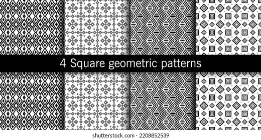 4 quadratische geometrische Set nahtlose Musterkollektion, abstrakter Hintergrund, dekorative Tapete.