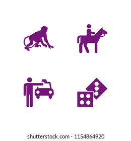 4 square icons in vector set. horseman, monkey, two casino dices and cab illustration for web and graphic design