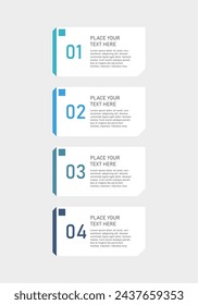 4 pasos de infografía cuadrados con símbolos y lugar para el texto organizado en fila vertical.Diagrama que representa 4 etapas de proceso de negocio. Plantilla de diseño de infografía simple. 